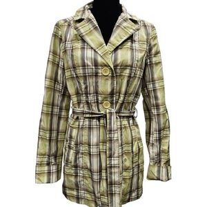 Odyn belted plaid lightweight trench Coat Women's Size X-Large.